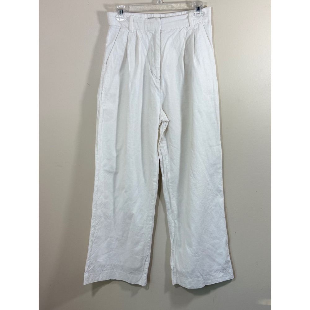 Abercrombie Fitch Womens S White Linen Blend Wide Leg Pants Coastal Minimalist - Picture 1 of 9